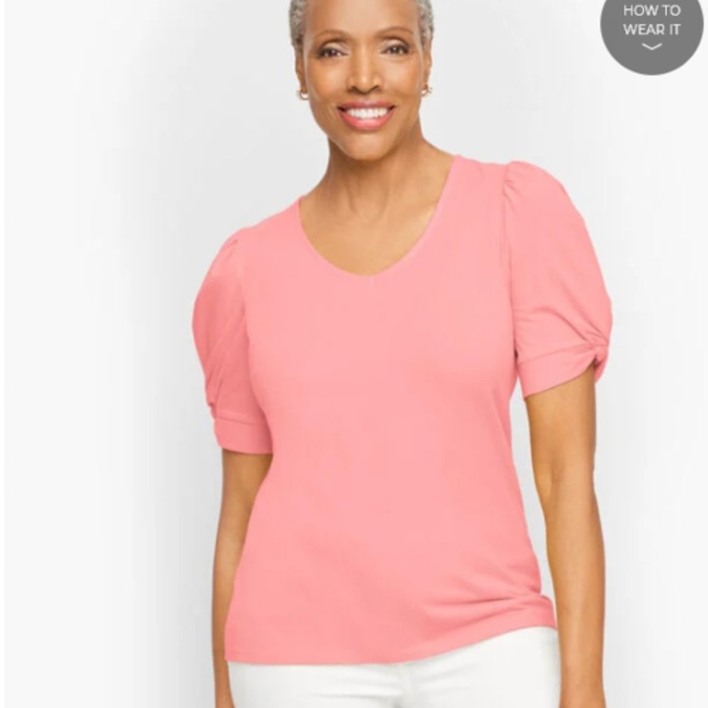 Talbots Twist Detail V-Neck Tee, Size XL, NWT